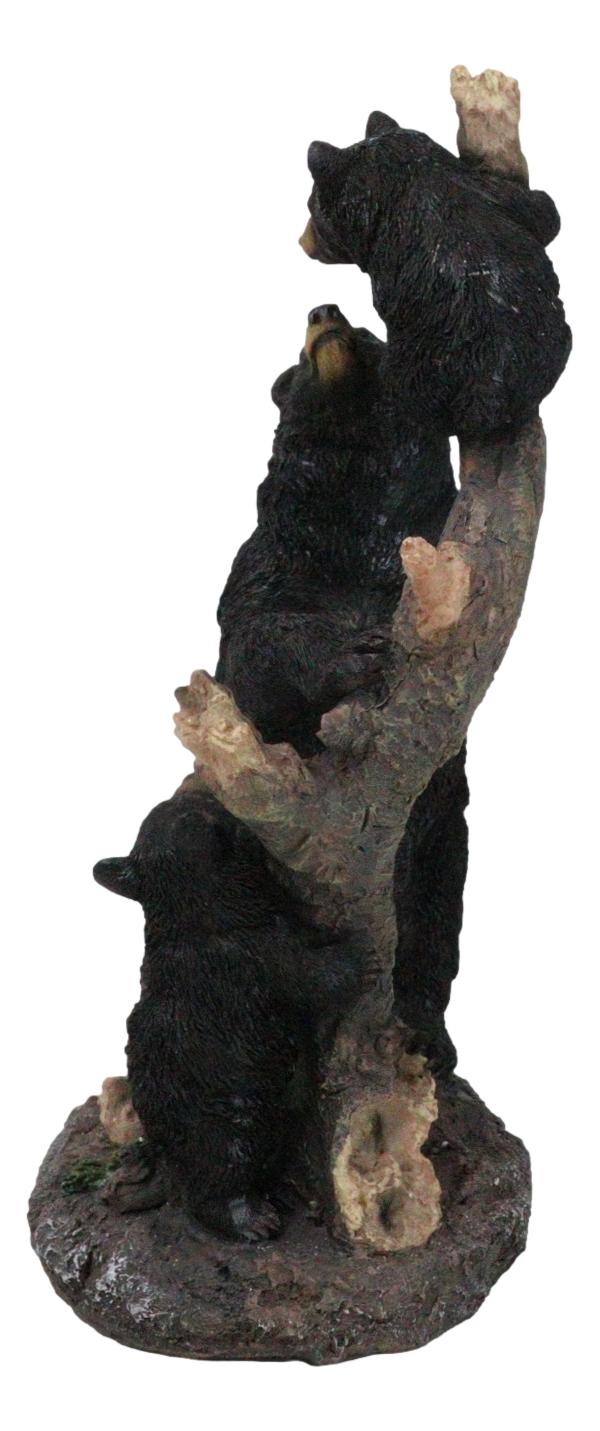 Ebros Gift Rustic Forest Black Bear Mother And Her Cubs Climbing On Tree Trunk Figurine