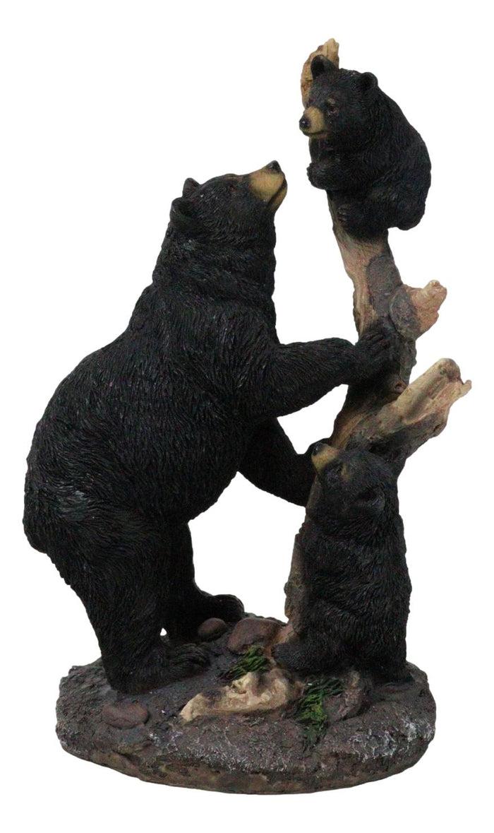 Ebros Gift Rustic Forest Black Bear Mother And Her Cubs Climbing On Tree Trunk Figurine