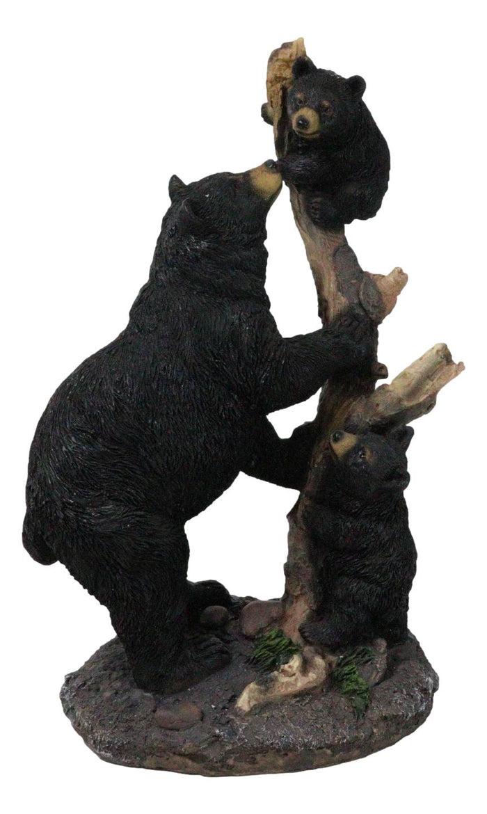 ebros gift Rustic Forest Black Bear Mother and Her Cubs Climbing On Tree Trunk Figurine