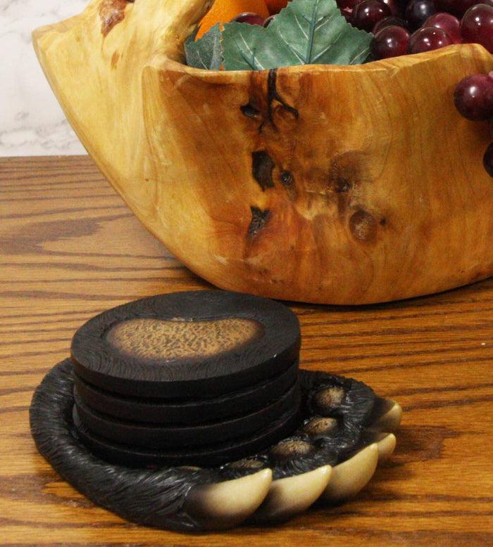 ebros gift Rustic Forest Black Bear Paw With Claws Coaster Holder With 4 Round Coasters Set