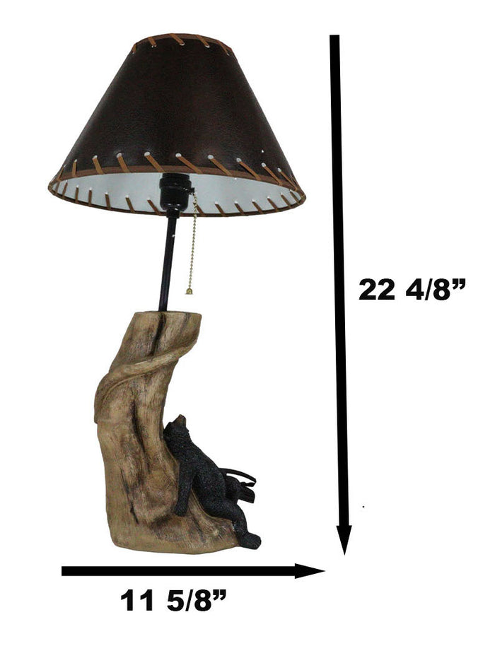 Ebros Gift Rustic Forest Black Bear Sleeping On Tree Log Desktop Table Lamp With Shade