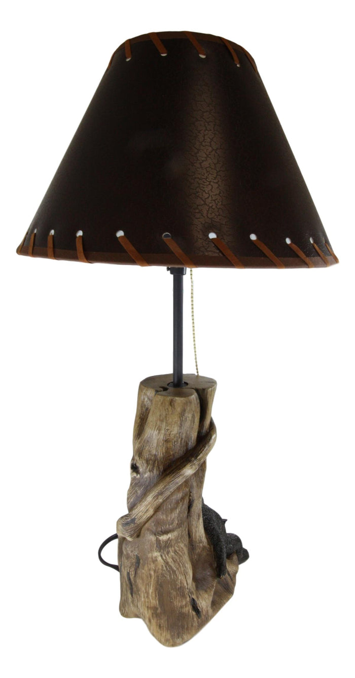 Ebros Gift Rustic Forest Black Bear Sleeping On Tree Log Desktop Table Lamp With Shade