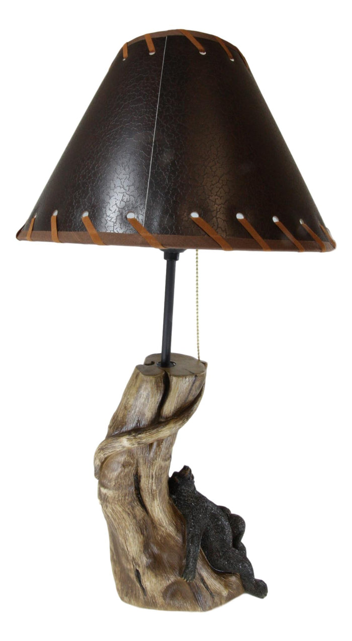 Ebros Gift Rustic Forest Black Bear Sleeping On Tree Log Desktop Table Lamp With Shade