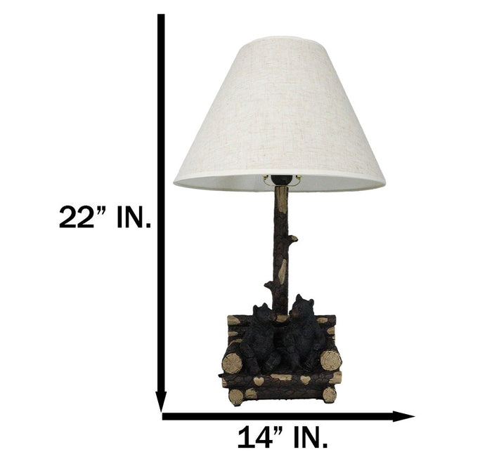 Ebros Gift Rustic Forest Black Bears Family Sitting On Tree Logs Cozy Couch Table Lamp