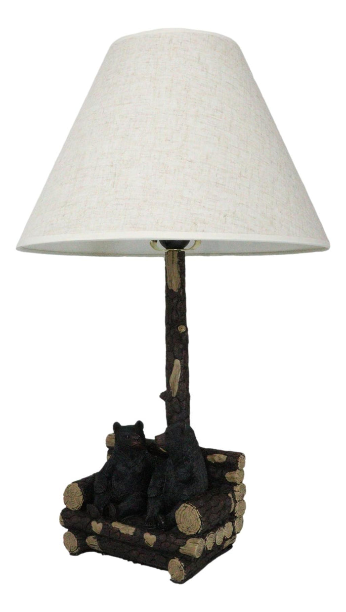 Ebros Gift Rustic Forest Black Bears Family Sitting On Tree Logs Cozy Couch Table Lamp
