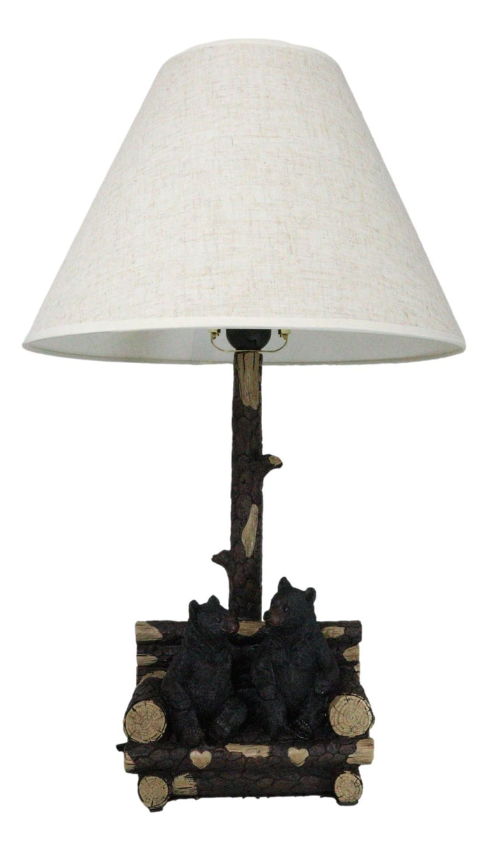 Ebros Gift Rustic Forest Black Bears Family Sitting On Tree Logs Cozy Couch Table Lamp
