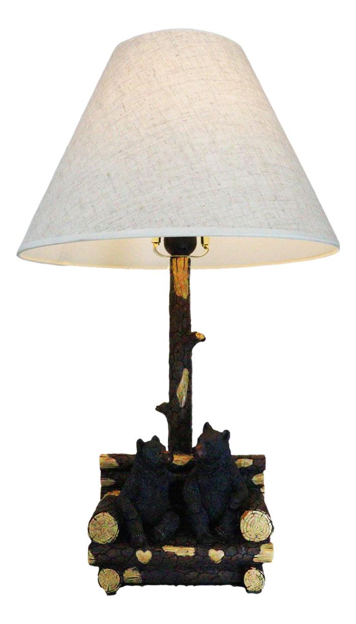 ebros gift Rustic Forest Black Bears Family Sitting On Tree Logs Cozy Couch Table Lamp