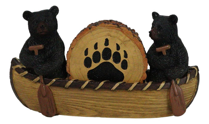 ebros gift Rustic Forest Black Bears Rowing in Canoe Boat Bear Paw Tree Ring Coaster Set