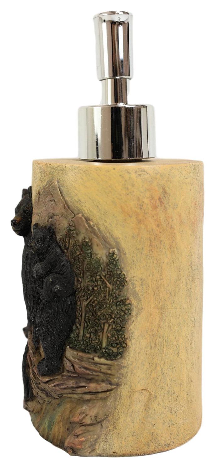 Ebros Gift Rustic Forest Black Mama Bear And Cubs Liquid Soap Lotion Pump Dispenser Decor