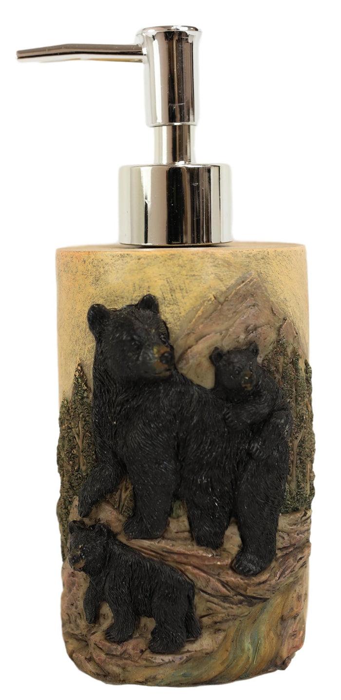 Ebros Gift Rustic Forest Black Mama Bear And Cubs Liquid Soap Lotion Pump Dispenser Decor