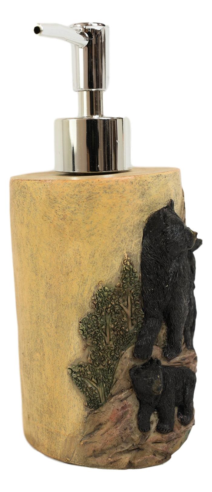 Ebros Gift Rustic Forest Black Mama Bear And Cubs Liquid Soap Lotion Pump Dispenser Decor