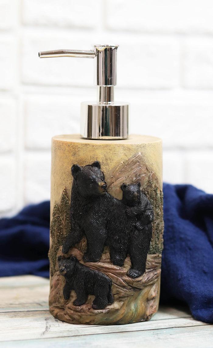 ebros gift Rustic Forest Black Mama Bear And Cubs Liquid Soap Lotion Pump Dispenser Decor
