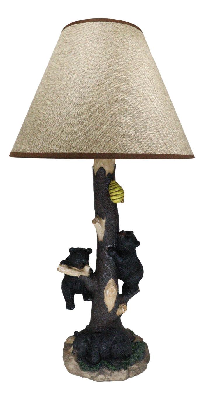 Ebros Gift Rustic Forest Climbing 3 Black Bear Cubs On Tree Getting Beehive Table Lamp