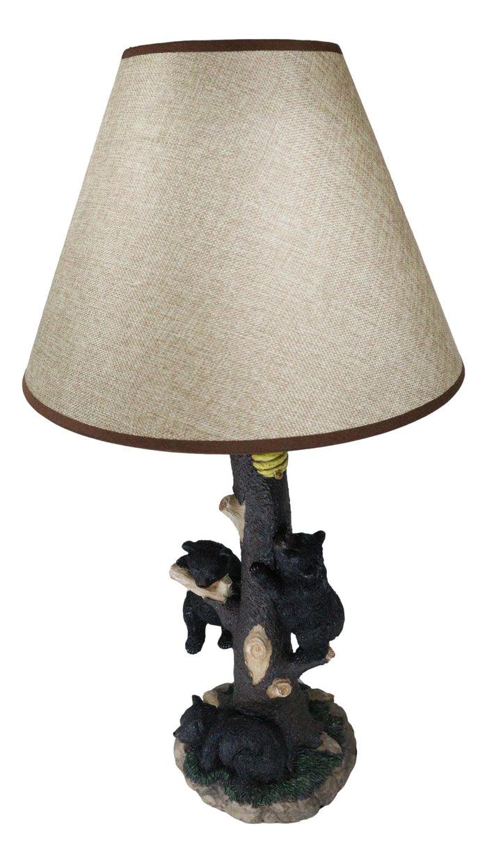 Ebros Gift Rustic Forest Climbing 3 Black Bear Cubs On Tree Getting Beehive Table Lamp