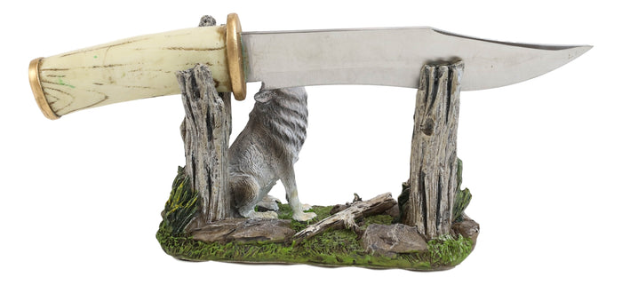 Ebros Gift Rustic Forest Howling Gray Wolf Display With Decorative Dagger Knife Statue Set