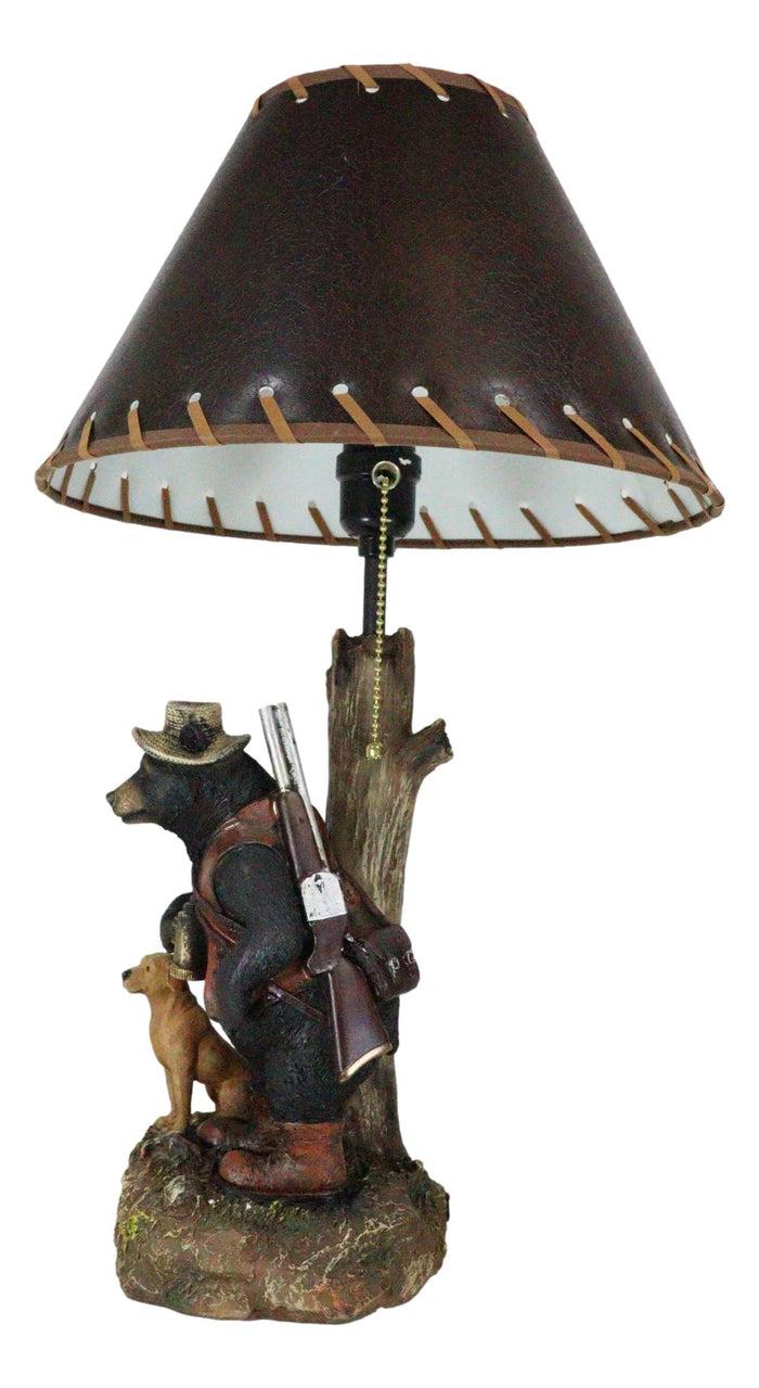 Ebros Gift Rustic Forest Hunting Dog And Black Bear With Rifle And Binoculars Table Lamp