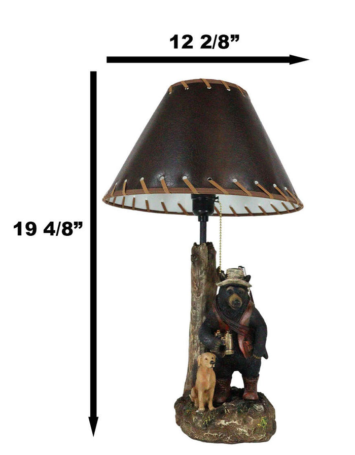 Ebros Gift Rustic Forest Hunting Dog And Black Bear With Rifle And Binoculars Table Lamp