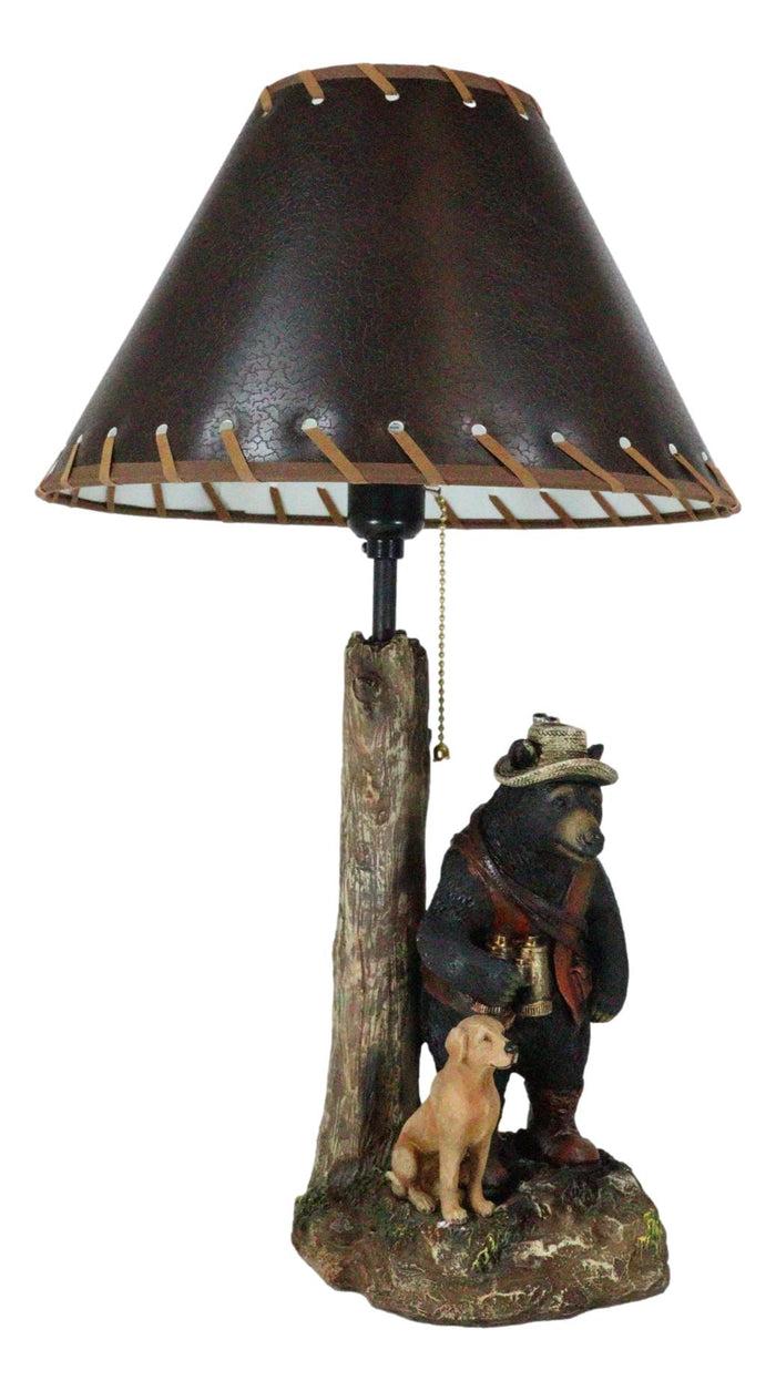 Ebros Gift Rustic Forest Hunting Dog And Black Bear With Rifle And Binoculars Table Lamp