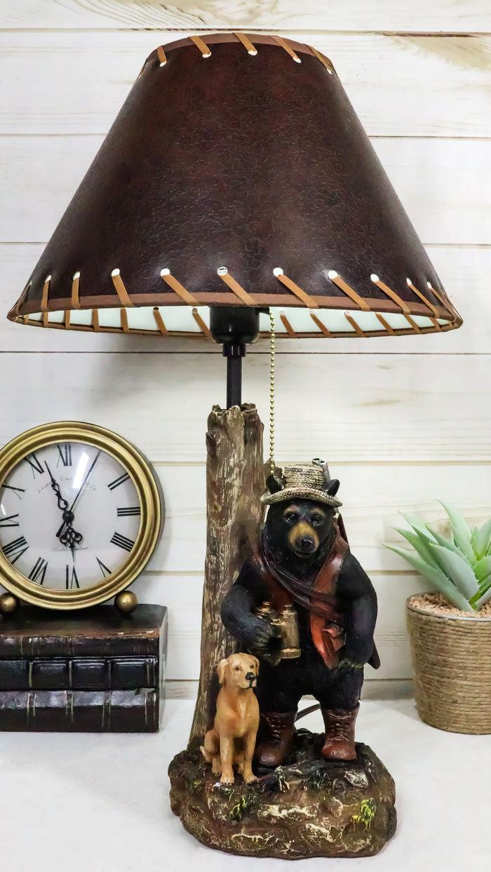 ebros gift Rustic Forest Hunting Dog And Black Bear With Rifle and Binoculars Table Lamp