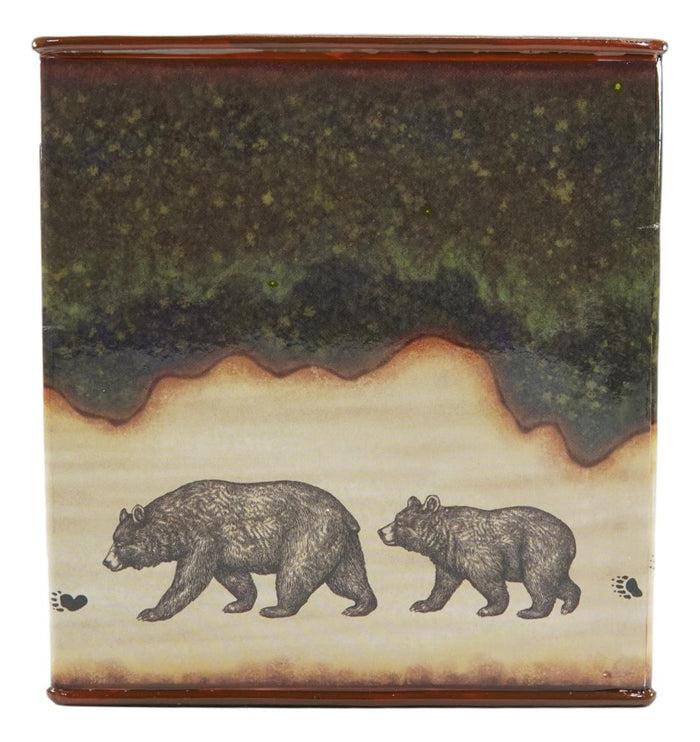 Ebros Gift Rustic Forest Mama Bear And Cub Family Pawprint Trail Tissue Box Cover Holder