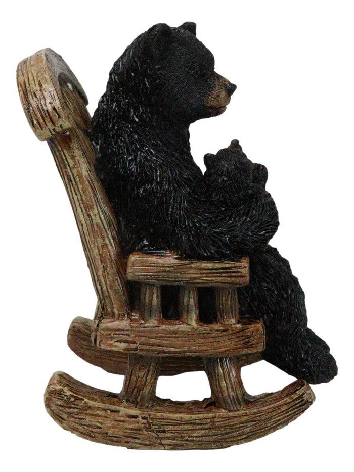 Ebros Gift Rustic Forest Mama Black Bear With Sleeping Cub On Rocking Chair Figurine