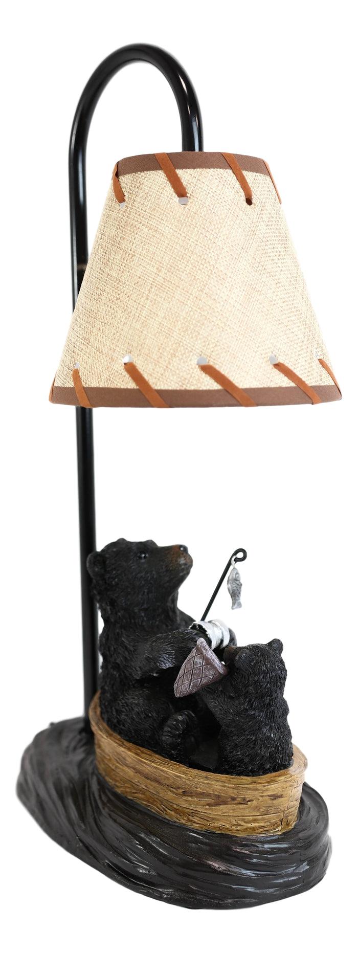 Ebros Gift Rustic Forest Papa And Cub Black Bears Fishing From Canoe Boat Table Lamp Statue