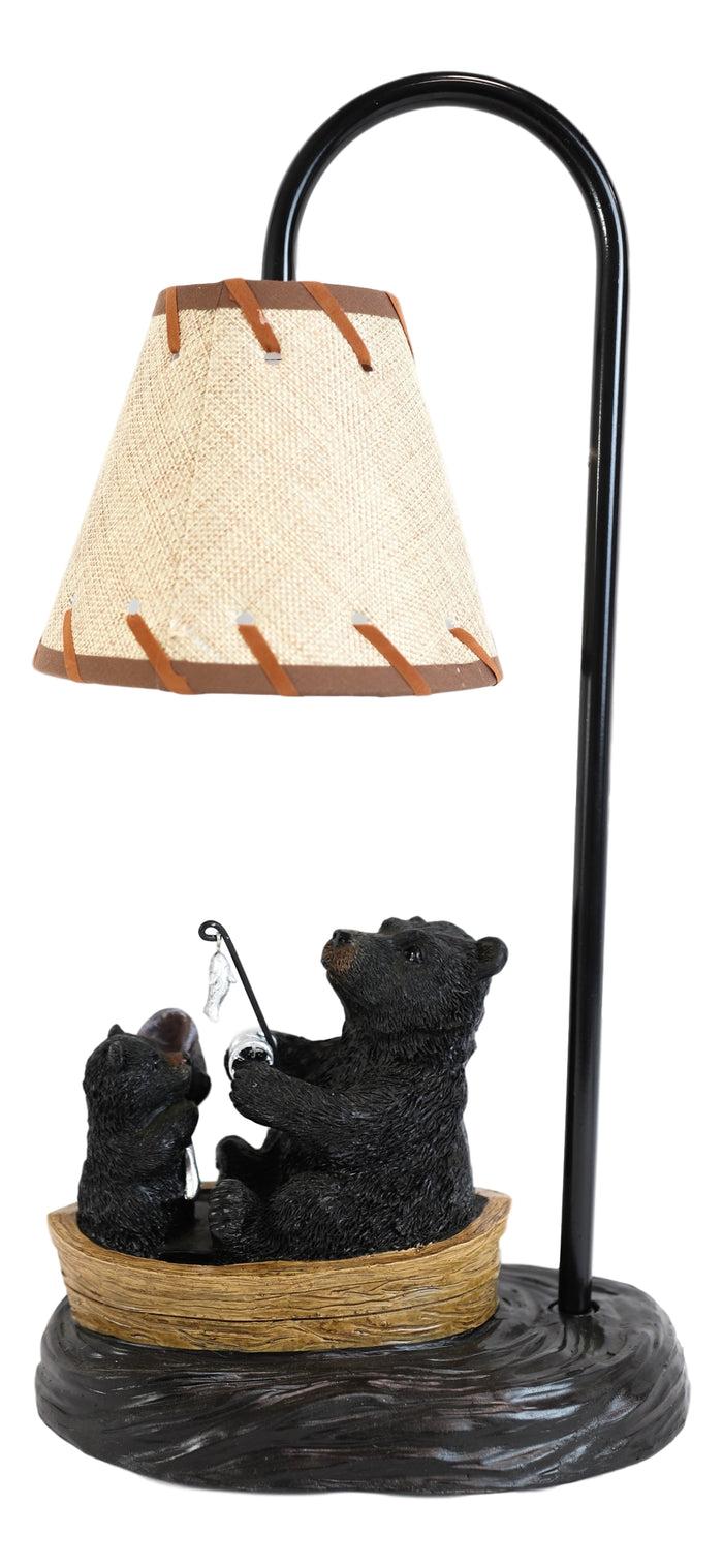 Ebros Gift Rustic Forest Papa And Cub Black Bears Fishing From Canoe Boat Table Lamp Statue