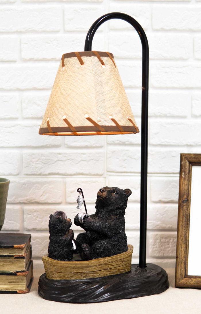 ebros gift Rustic Forest Papa And Cub Black Bears Fishing From Canoe Boat Table Lamp Statue