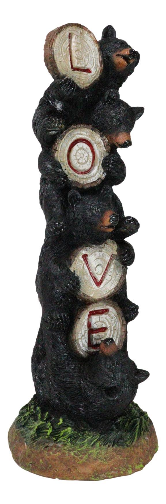 Ebros Gift Rustic Forest Stacked Black Bear Cubs Holding Love Wood Slices Sign Figurine