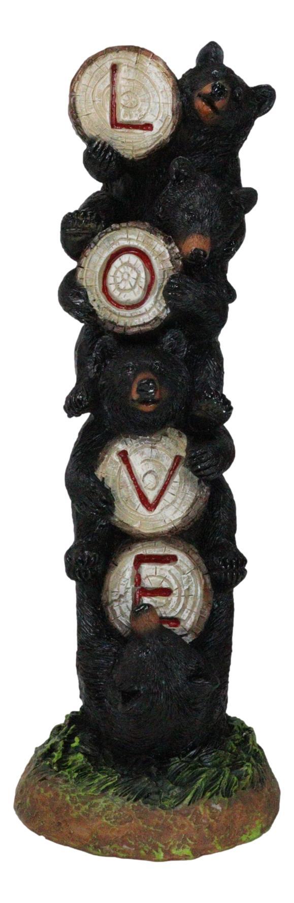 Ebros Gift Rustic Forest Stacked Black Bear Cubs Holding Love Wood Slices Sign Figurine