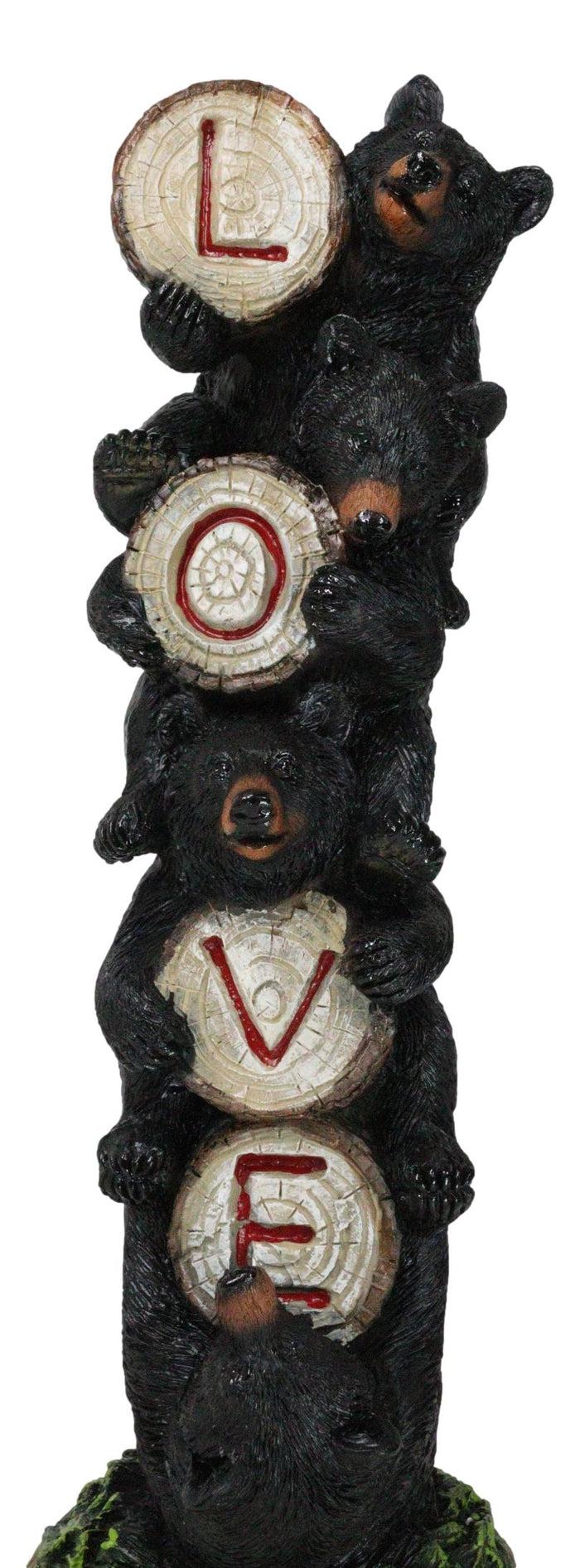 ebros gift Rustic Forest Stacked Black Bear Cubs Holding Love Wood Slices Sign Figurine