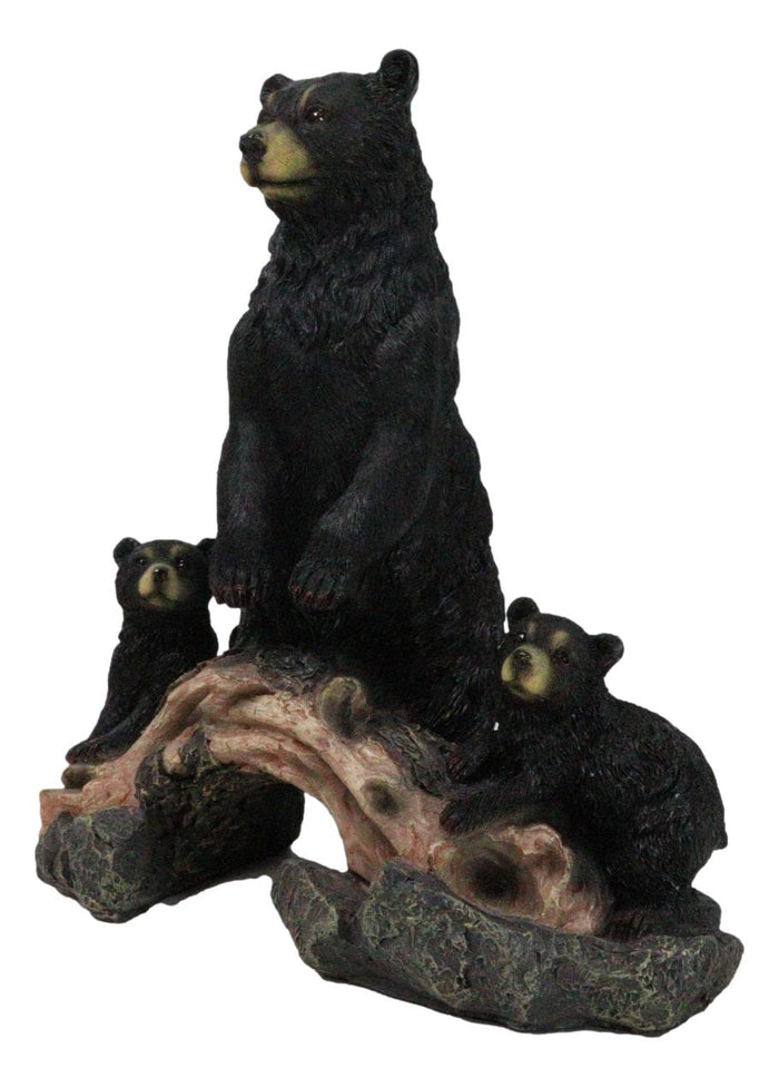 Ebros Gift Rustic Forest Standing Black Bear And 2 Cubs On Faux Wooden Log Bridge Figurine