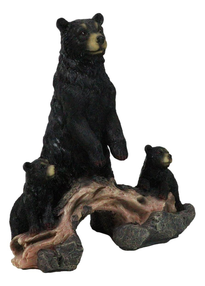 Ebros Gift Rustic Forest Standing Black Bear And 2 Cubs On Faux Wooden Log Bridge Figurine