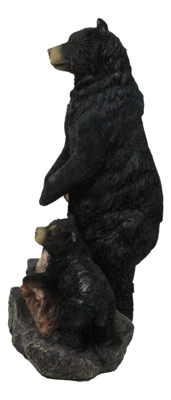 Ebros Gift Rustic Forest Standing Black Bear And 2 Cubs On Faux Wooden Log Bridge Figurine