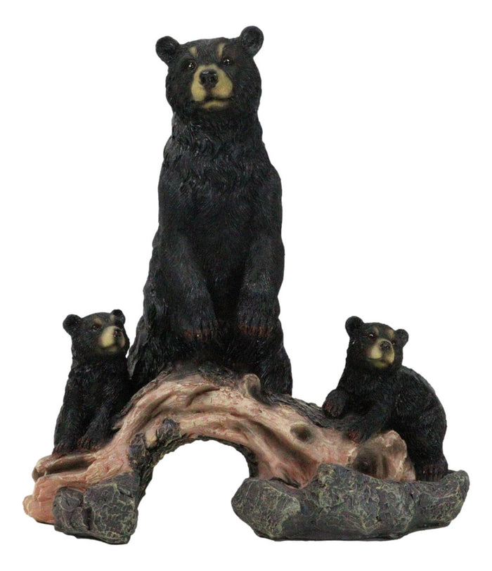 ebros gift Rustic Forest Standing Black Bear and 2 Cubs On Faux Wooden Log Bridge Figurine