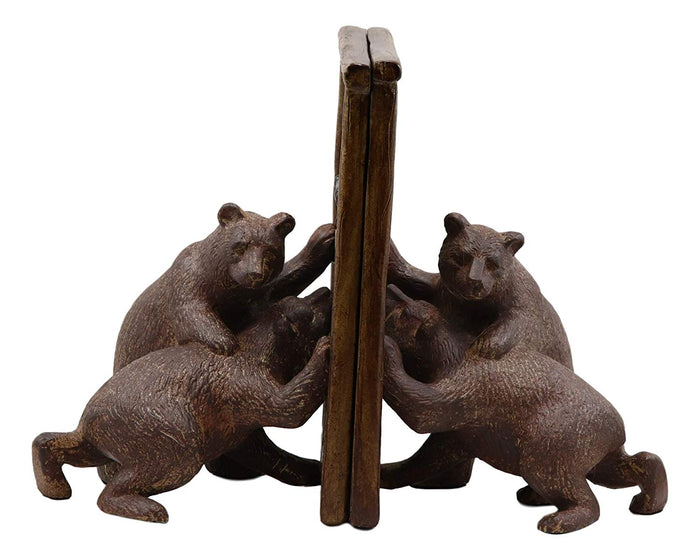 Ebros Gift Rustic Forest Teamwork Bears Pushing Barn Doors Bookend Figurines Pair Set Decor