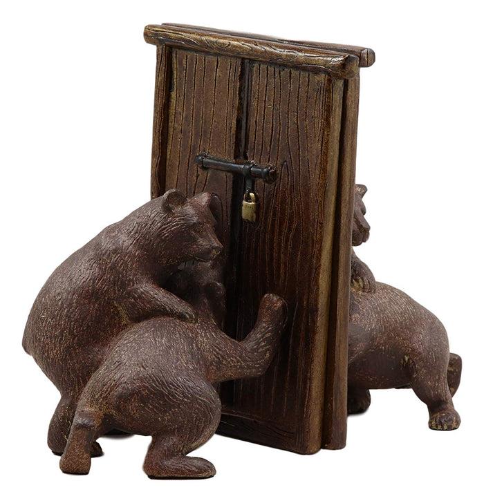 Ebros Gift Rustic Forest Teamwork Bears Pushing Barn Doors Bookend Figurines Pair Set Decor