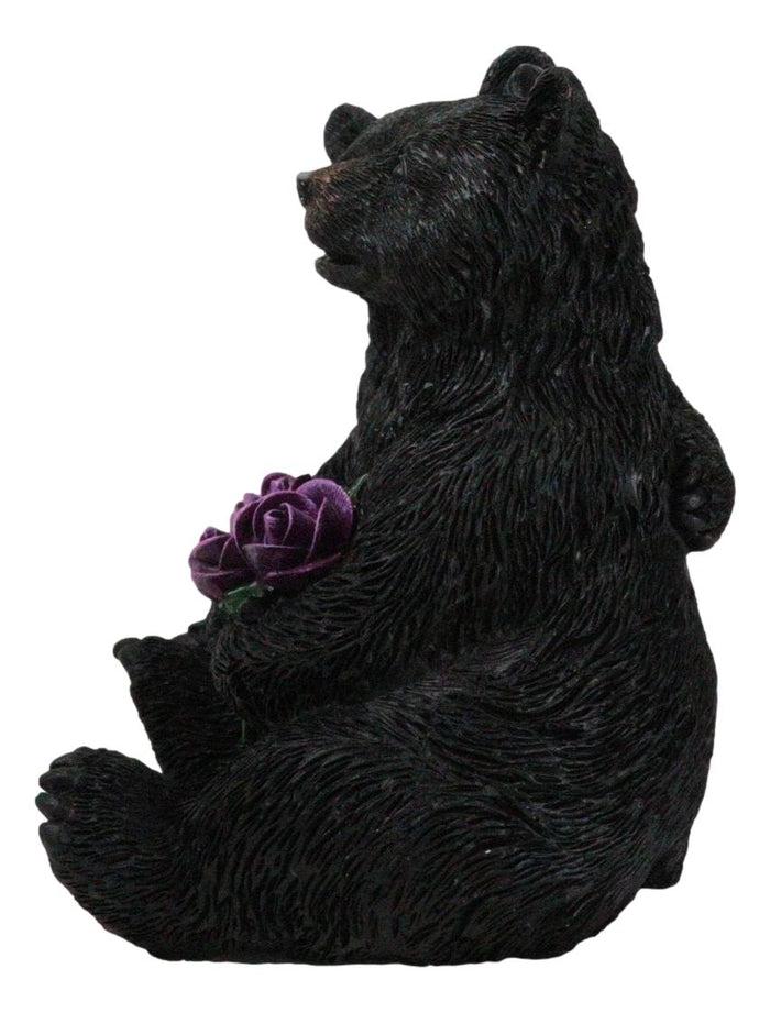 Ebros Gift Rustic Forest Whimsical Cuddling Black Bear Couple With Flower Bouquet Figurine