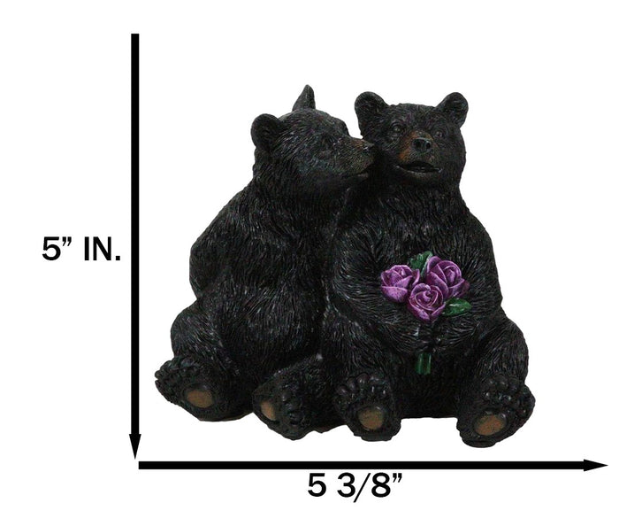 Ebros Gift Rustic Forest Whimsical Cuddling Black Bear Couple With Flower Bouquet Figurine