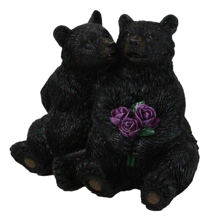 Ebros Gift Rustic Forest Whimsical Cuddling Black Bear Couple With Flower Bouquet Figurine