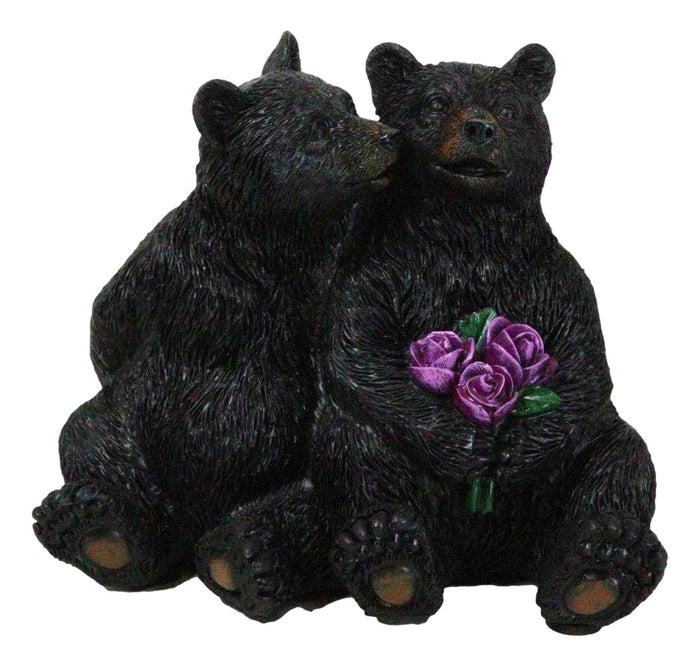 ebros gift Rustic Forest Whimsical Cuddling Black Bear Couple with Flower Bouquet Figurine