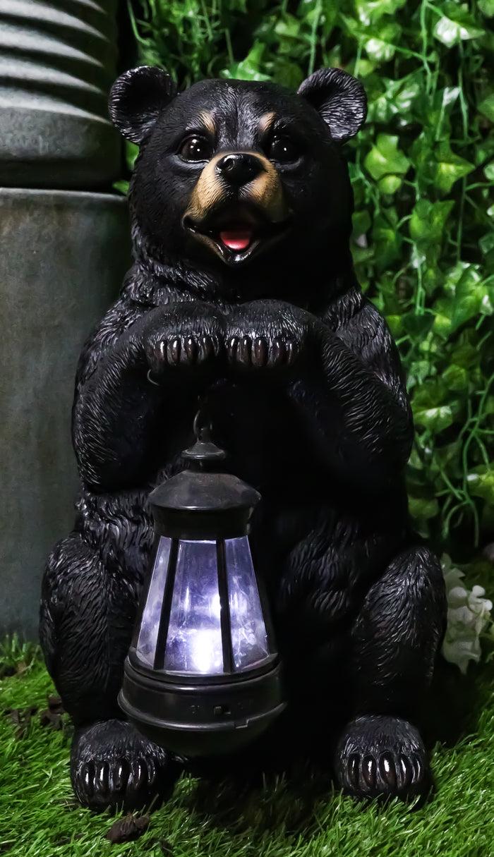 Ebros Gift Rustic Garden Cute Black Bear Holding Solar Lantern Path Light Greeter Statue