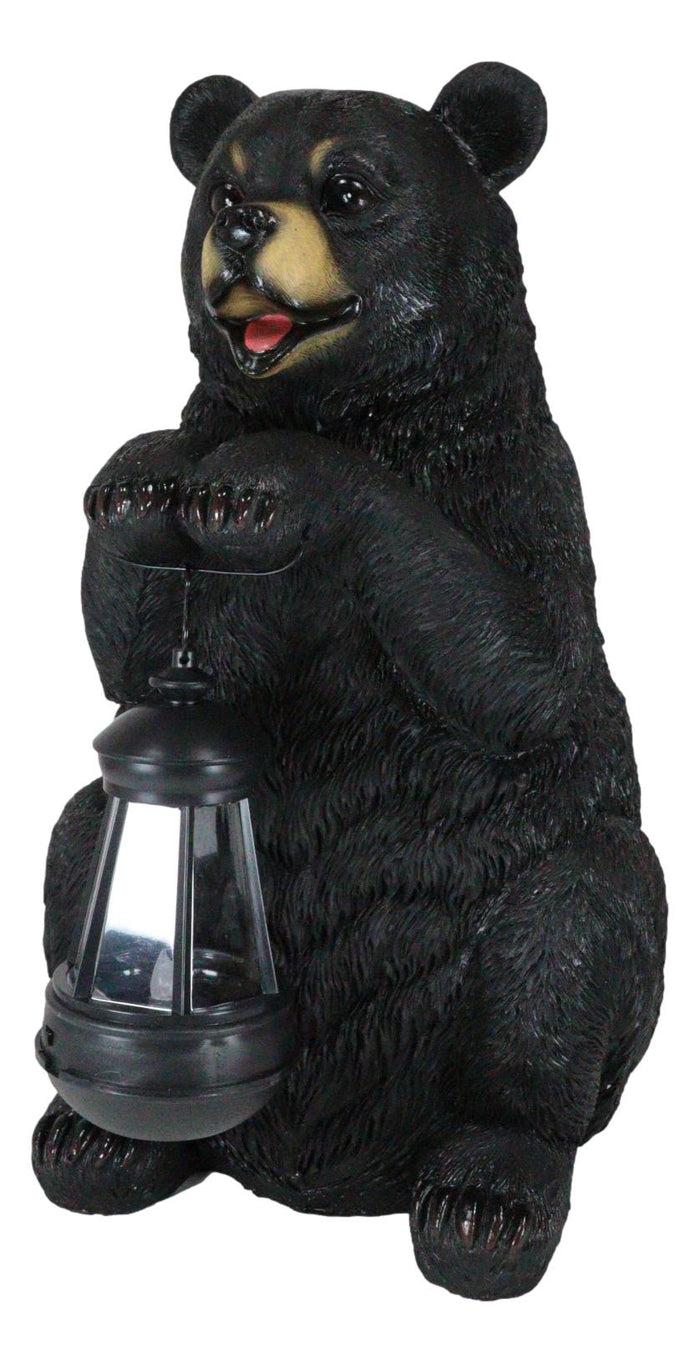 Ebros Gift Rustic Garden Cute Black Bear Holding Solar Lantern Path Light Greeter Statue