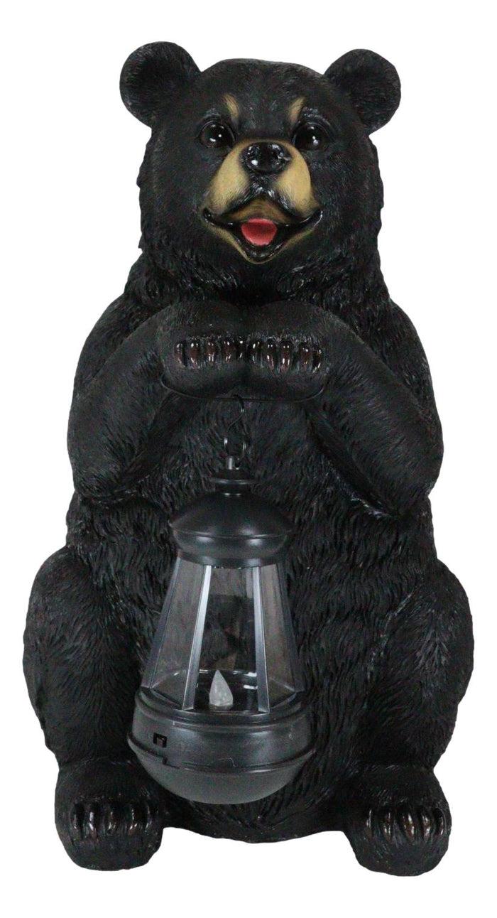 Ebros Gift Rustic Garden Cute Black Bear Holding Solar Lantern Path Light Greeter Statue