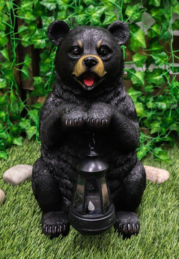 ebros gift Rustic Garden Cute Black Bear Holding Solar Lantern Path Light Greeter Statue