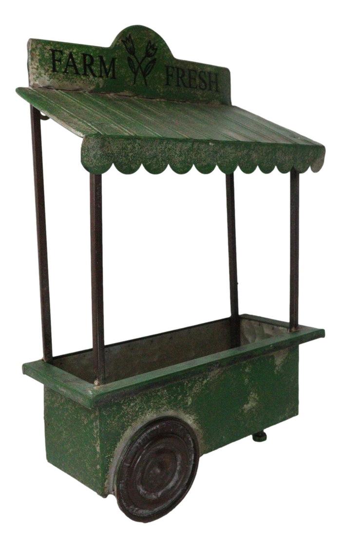 Ebros Gift Rustic Green Galvanized Metal Farm Fresh Market Cart Hanging Wall Planter 19"H
