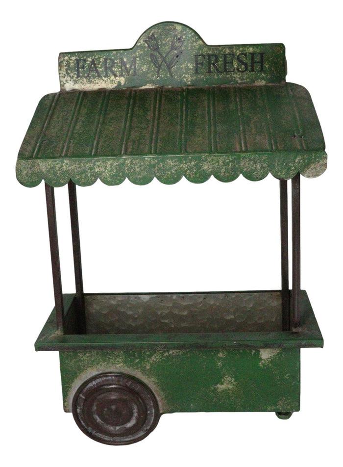ebros gift Rustic Green Galvanized Metal Farm Fresh Market Cart Hanging Wall Planter 19"H