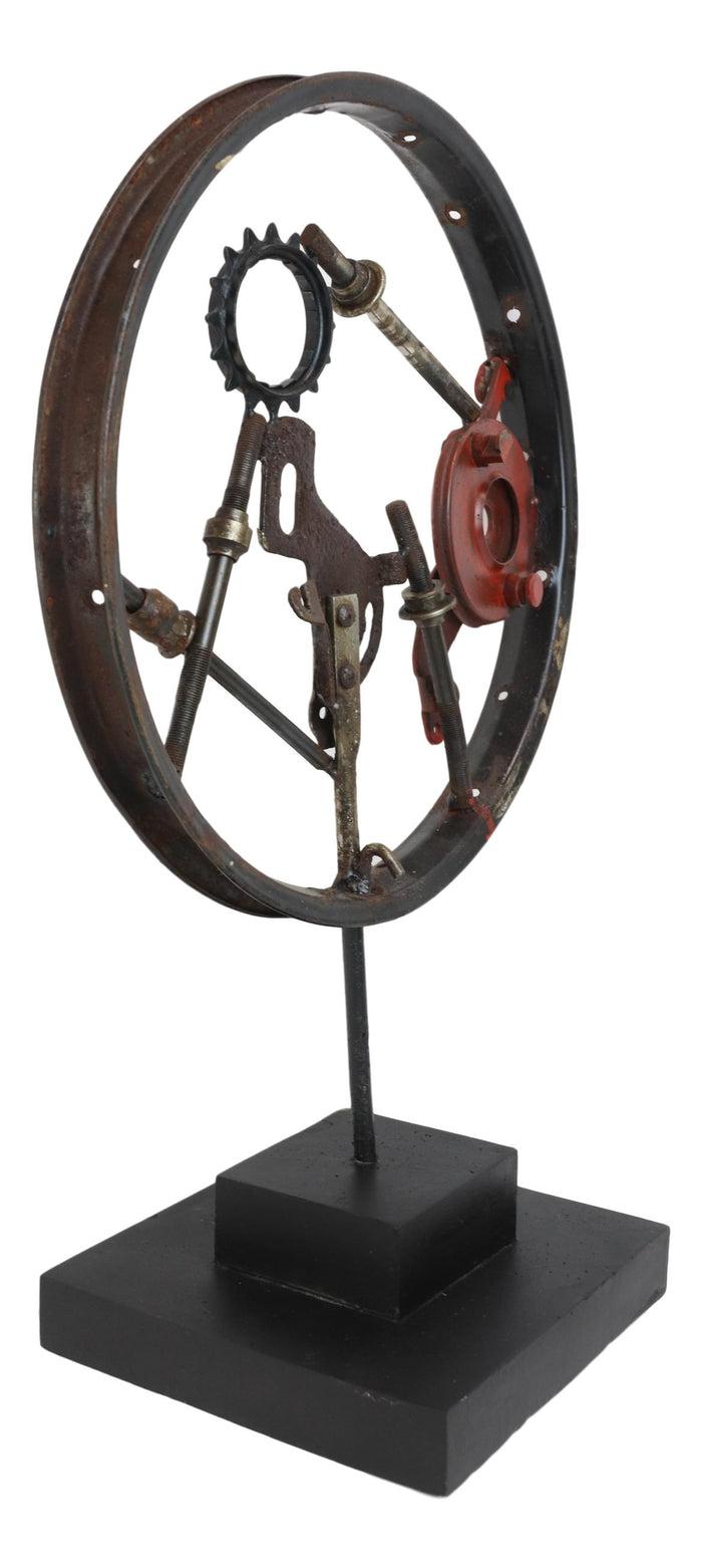 Ebros Gift Rustic Grey Metal Industrial Geared Clockwork Steampunk Wheel Sculpture W/ Base