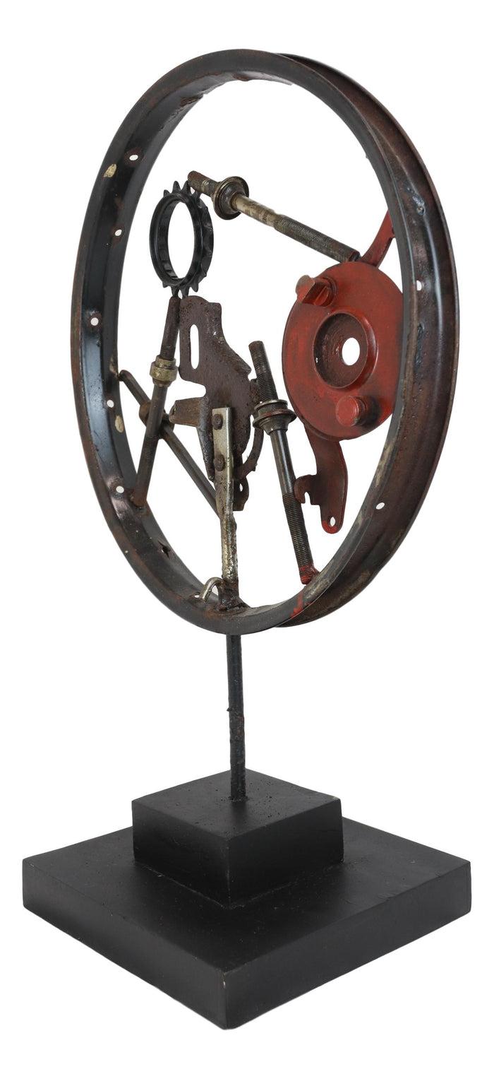 Ebros Gift Rustic Grey Metal Industrial Geared Clockwork Steampunk Wheel Sculpture W/ Base