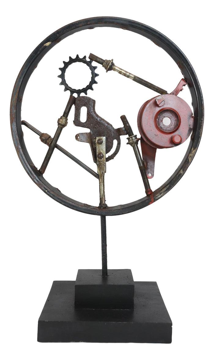 Ebros Gift Rustic Grey Metal Industrial Geared Clockwork Steampunk Wheel Sculpture W/ Base